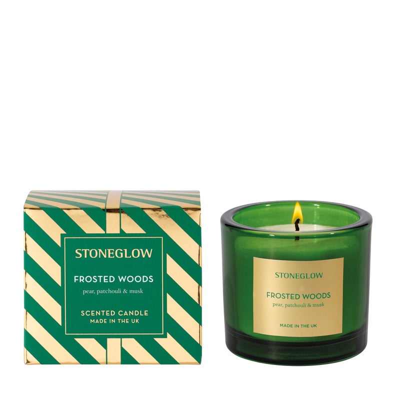 Stoneglow Seasonal Collection - Frosted Woods - Pear, Patchouli & Musk Scented Candle 210 Grams Green